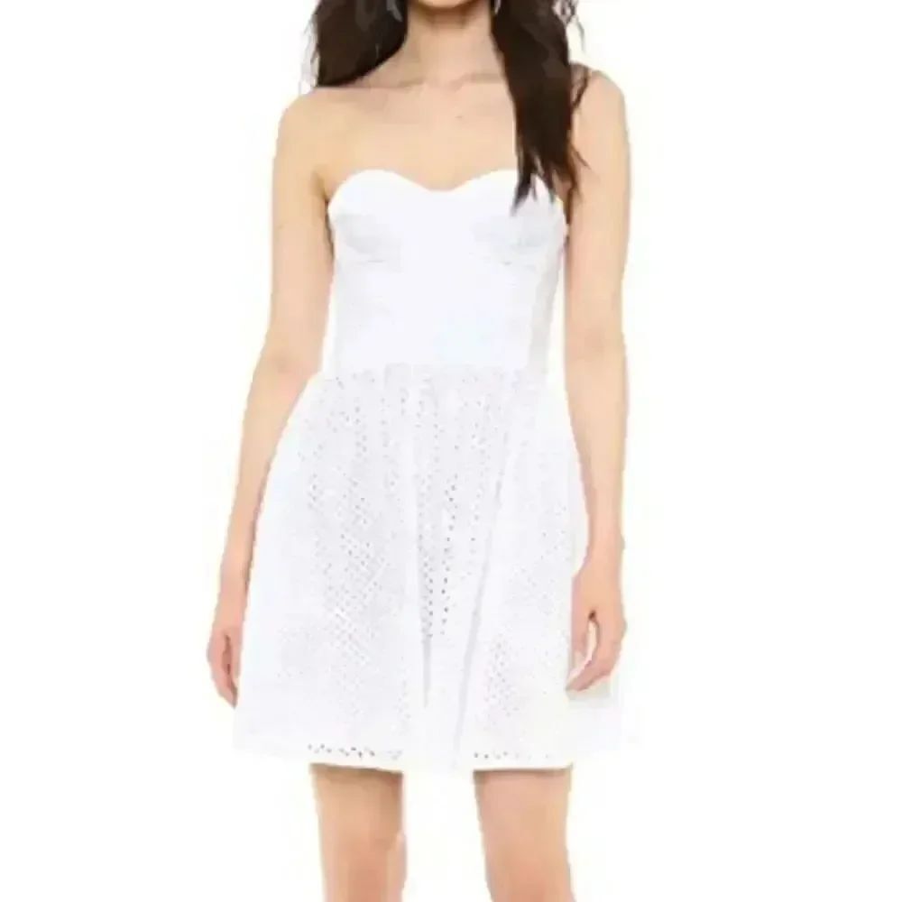 Juicy couture punched eyelet Strapless mini white cottage core dress size 6